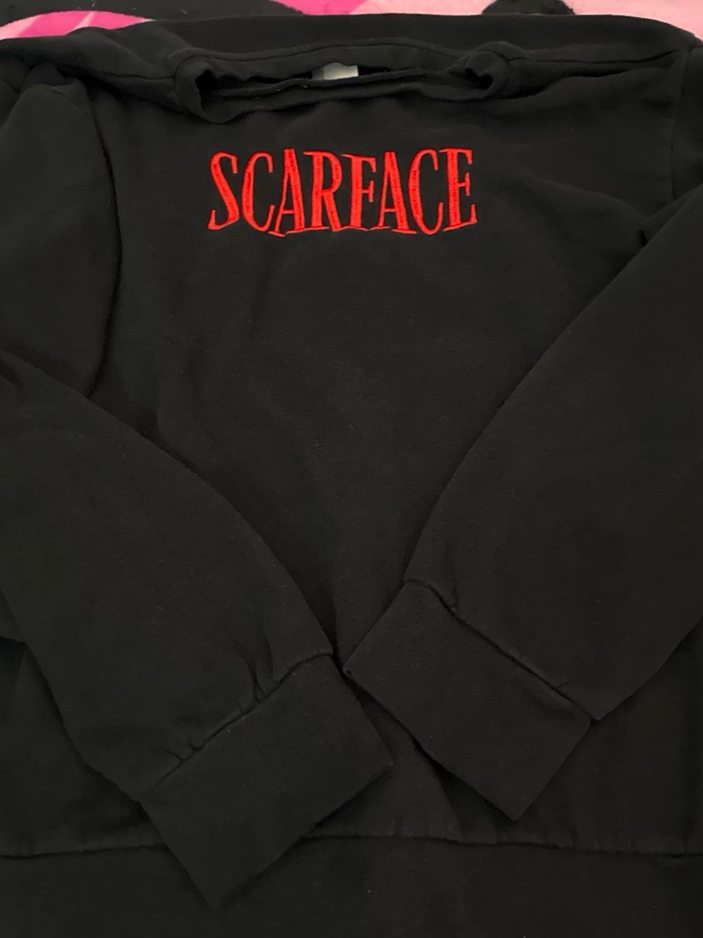 Scarface Embroidered Black Hoodie Sweatshirt - Men